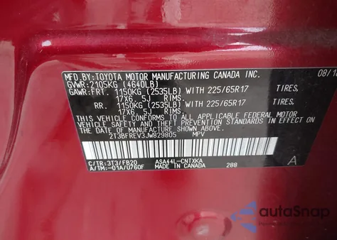 2018 Toyota Rav4 Le z USA, uszkodzony, nr VIN 2T3BFREV3JW829805